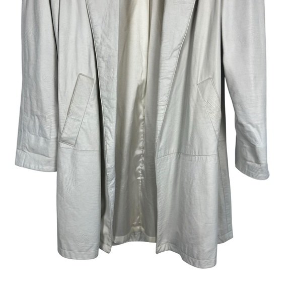 VTG 80s VAKKO Womens Embossed Leather Coat White Open Front Small Oversized - Picture 6 of 14